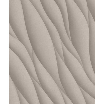 3D Ocean Waves Wallpaper, Taupe, Double Roll