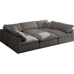 Meridian Furniture - Plush Velvet / Down Standard Comfort 6-Piece U-Shaped Modular Sectional, Grey - No matter how big or little the size of your gang, they can all find their sweet spot when you choose pieces from the Plush collection to build your ideal seating group. Choose this six-piece set or pair multiple pieces together to get the custom look everyone will love. The soft grey velvet material is soft and welcoming to the touch, and the set's cushions are overstuffed with a down and feather blend to provide ample support for tired bodies.