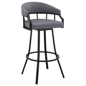 Palmdale Swivel Faux Leather Stool, Black /Slate Gray, 30" Counter Height