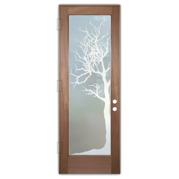 Front Door - Winter Tree - Mahogany - 36" x 80" - Knob on Right - Push Open