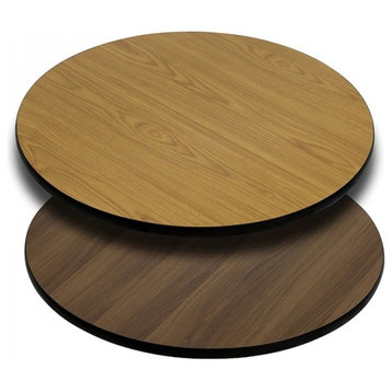 36" Round Table Top With Reversible Laminate Top, Natural/Walnut