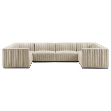 Conjure Channel Tufted Upholstered 6-Piece U-Shaped Sectional, Black Beige