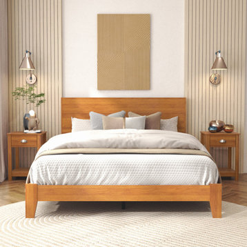 Layton 3-Piece Queen Wood Bedroom Set with Nightstand, Amber Walnut