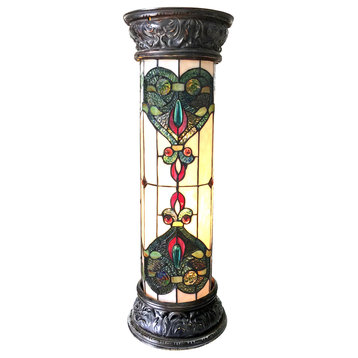 DULCE, Tiffany-glass 2 Light Victorian Pedestal Light Fixture, 30" Tall