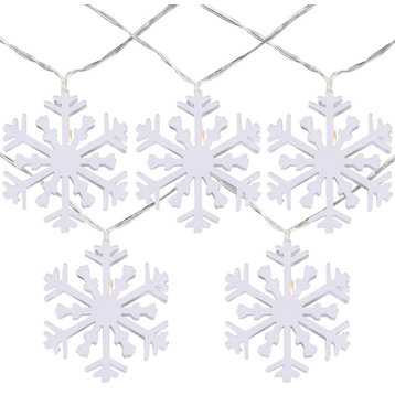10 B/O White Snowflake LED Warm White Christmas Lights 4.5' Clear Wire
