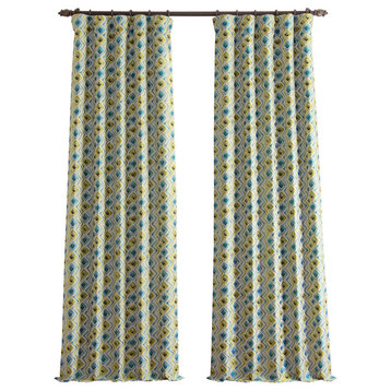 Faux Silk Jacquard Darkening Curtains 1 Panel, Zanni Blue Green, 50w X 108l
