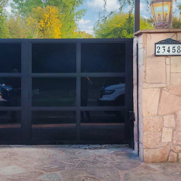 Woodland Hills Black Glass Driveway and Pedestrian Gate