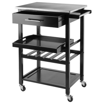 Winsome Anthony Stainless Steel Top Transitional Solid Wood Kitchen Cart - Black
