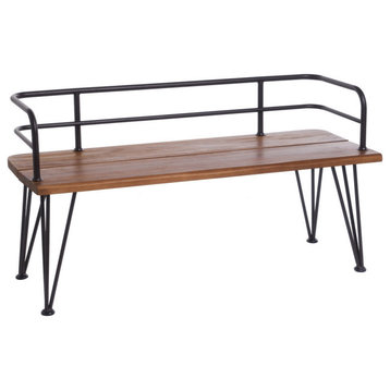 GDF Studio Herres Outdoor Rustic Iron and Teak Finished Acacia Wood Bench