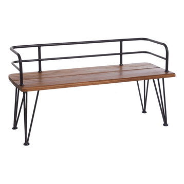 GDF Studio Herres Outdoor Rustic Iron and Teak Finished Acacia Wood Bench