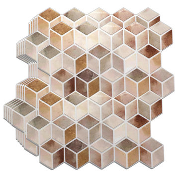 Beige Stone Hexacube Glossy 3D Tile Sticker, 12"x6", Set of 20