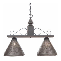 Handmade In USA - Wood and Iron Island Bar Light With Punched Tin Shades, Black - Kitchen Island Lighting