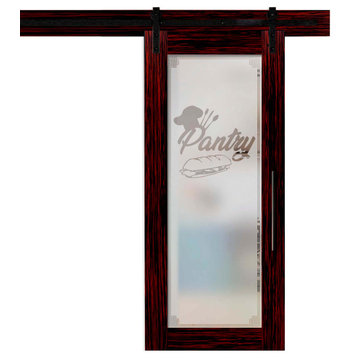 Pantry Barn Door with Glass Panel in 8 Different Frosted Design, 48"x84", Semi-Private