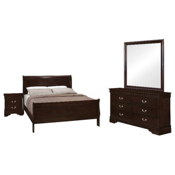 Coaster Louis Philippe 4-Piece Wood Twin Panel Bedroom Set in Cappuccino