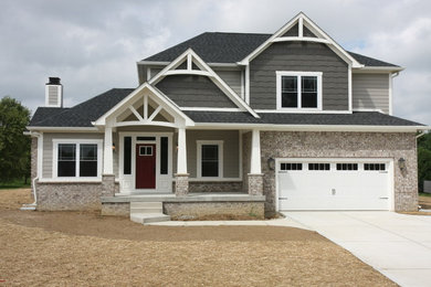 Large transitional gray two-story mixed siding exterior home idea in Indianapolis