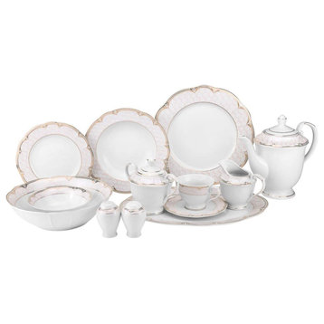 Royalty Porcelain Antique 57-pc Dinnerware Set 'Sandra Pink Gold'