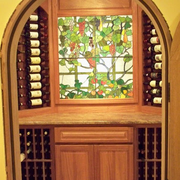 Traditional Wine Closet Stained Glass Accents