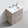 Milano 30" High Glossy Bathroom Vanity, High Gloss White, Nature Wood