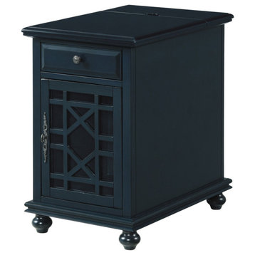Chairside Table With 1 Drawer And 1 Trellis Door Blue - Saltoro Sherpi