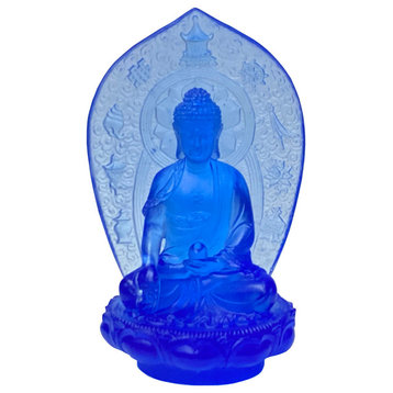 Crystal Glass Pate-de-Verre Blue Gautama Amitabha Shakyamuni Statue Hws1816