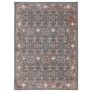 Weave & Wander Sybil Transitional Oriental Style Rug, Charcoal/Red/Tan, 2' - 7"