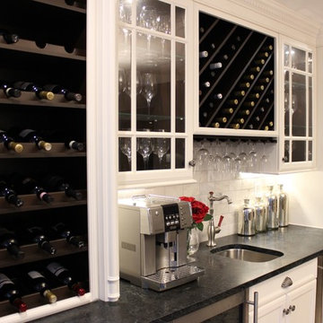 Luxurious Transitional Custom Wine Bar w/White Cabinetry & Soapstone Countertop