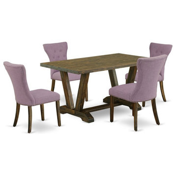 East West Furniture V-Style 5-piece Wood Dining Set in Gray/Purple