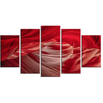"Red Shade in Antelope Canyon" Landscape Photo Metal Wall Art, 5 Panels, 60"x32"