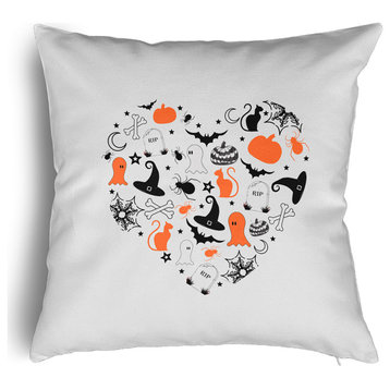 Halloween Heart Accent Pillow With Removable Insert, Traditional Orange, 16"x16"