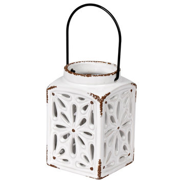Vickerman 6.25"x4" White Ceramic Candle Lantern