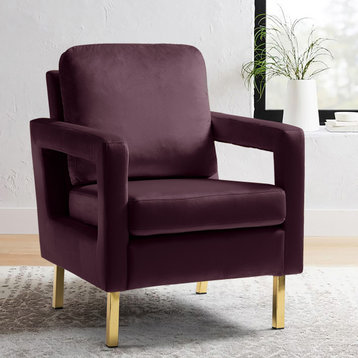 Upholstered Armchair With Metal Base, Purple