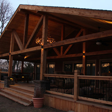 Deck lighting using low voltage under railing LED lights.