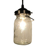 The Lamp Goods - Mason Jar Pendant Light, Oil Rubbed Bronze - A true vintage Mason jar with all its history and 'age' marks is handcrafted into a beautiful pendant for kitchen or bath. Featuring both the original wire-bail and raised lettering on each jar.