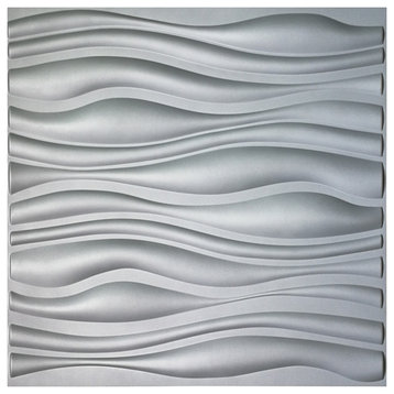 19.7"x19.7" Art3d PVC Wave Board Decorative 3D Wall Panels, Set of 12, Gray