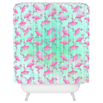 Deny Designs Madart Inc Pink And Aqua Flamingos Shower Curtain