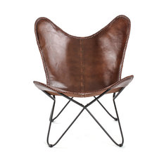 Montreux Iron Butterfly Chair With Leather Seat, Brown