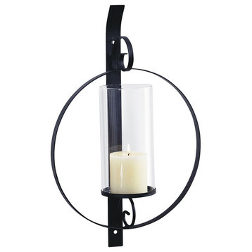 12x19" Orbit II Candle Wall Sconce Holder With Glass Black Metal