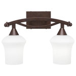 Toltec Lighting - Bow 2-Light Bath Bar, Black Copper, 5.5" Zilo White Linen Glass, Bronze - * The beauty of our entire product line is the opportunity to create a look all of your own, as we now offer over 40 glass shade choices, with most being available as an option on every lighting family. So, as you can see, your variations are limitless. It really doesn't matter if your project requires Traditional, Transitional, or Contemporary styling, as our fixtures will fit most any decor.