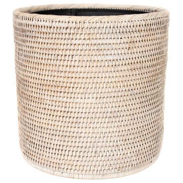 Artifacts Rattan™ Round Waste Basket With Metal Liner, White Wash