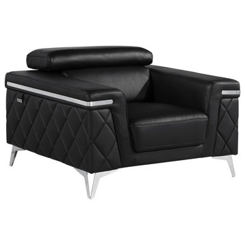 Mia Top Grain Italian Leather Chair, Black