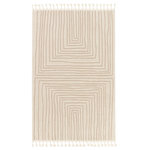 Jaipur Living - Vibe by Jaipur Living Fantana Striped Ivory/ Beige Area Rug 8'10"X12' - The Jaida collection is inspired by a coveted blend of modern Moroccan style and cozy, inviting vibes. These rugs showcase an incredibly soft hand, with a touch high-low detail mixed into the pattern, and a shed-free construction of polyester and polypropylene. The braided, cream fringe and ivory and beige, striped pattern of the Fantana rug provide visual texture and global appeal. This plush area rug thrives in high traffic areas of the home such as living rooms, foyers, halls, and sunrooms.