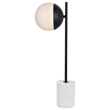 Living District Eclipse 1-Light Metal & Glass Table Lamp in Black/Frosted White