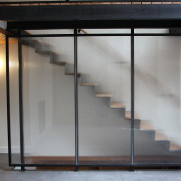 Glass and black metal railings