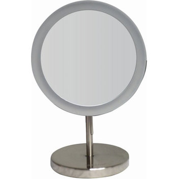 Whitehaus WHMR106 Freestanding LED Round 5x Magnifying Mirror - Brushed Nickel