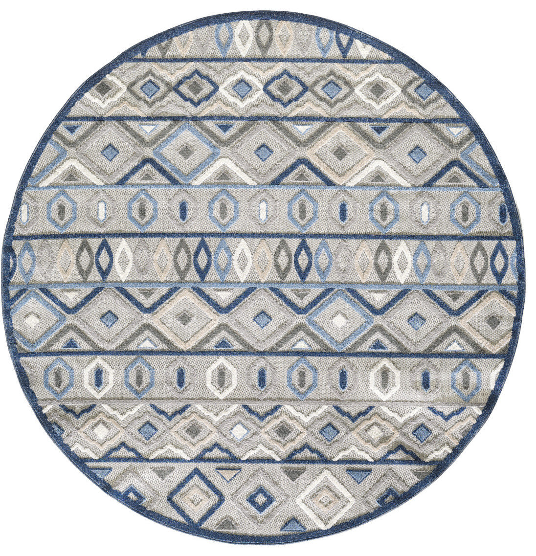 Kas Round Rugs KAS Calla 6921 Gray/Blue Aztec Area Rug, 8'x8' Round - Contemporary ...