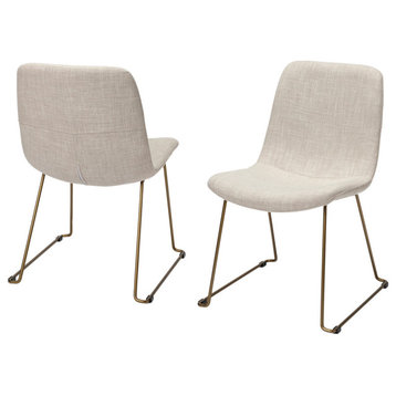 Sawyer Beige Fabric Wrap  With Gold Metal Frame Armless Dining Chair (Set of 2)