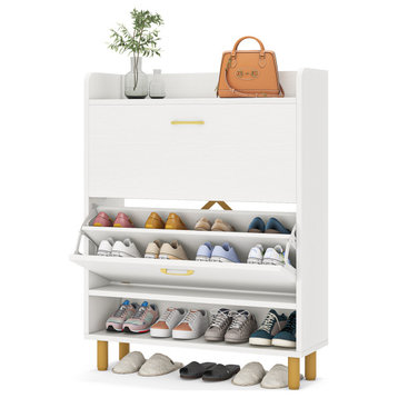 Tribesigns Shoe Storage Cabinet With Flip Doors, White