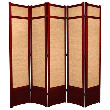 Lightweight Room Divider, Double Hinged Woven Jute Screens, Rosewood/5 Panels