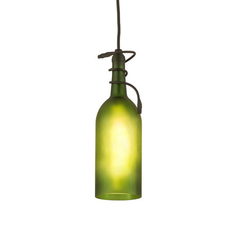 4W Tuscan Vineyard Frosted Green Wine Bottle Mini Pendant