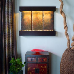 Triptych Falls Lightweight Slate Fountain, Copper Vein Trim - Indoor Fountains